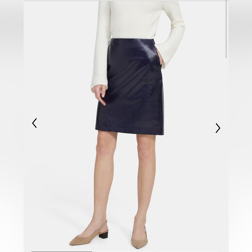 THEORY navy leather pencil skirt